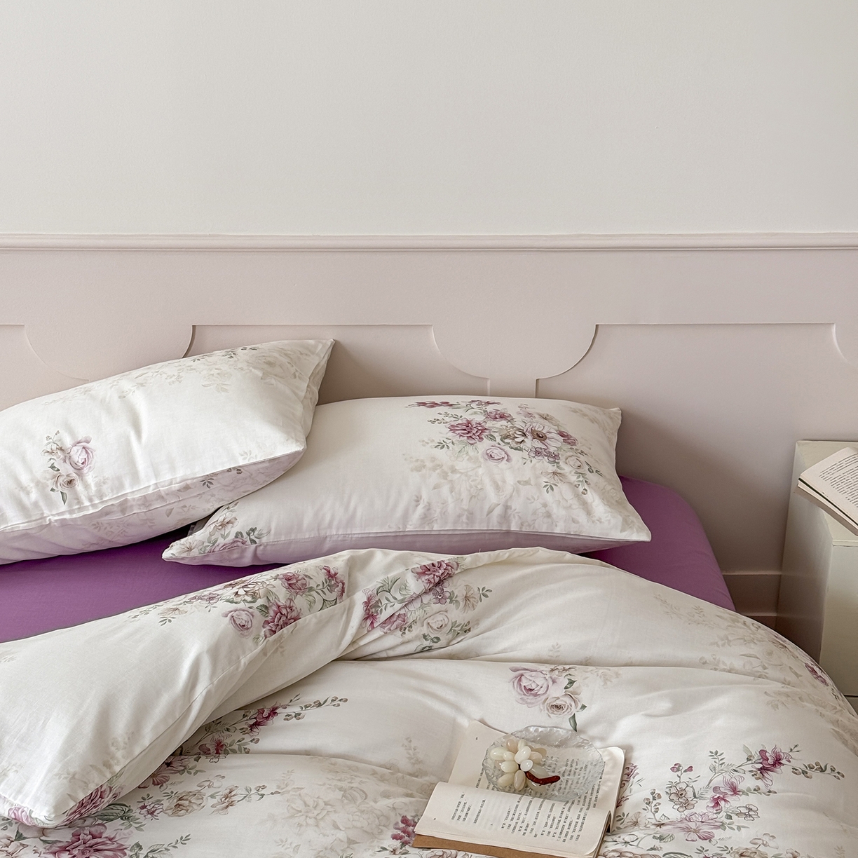 91家纺网 家纺一手货源 找家纺 窝米 2025新品全棉双层纱法式风花卉四件套系列（蔷薇绿 月丹） 梦澜