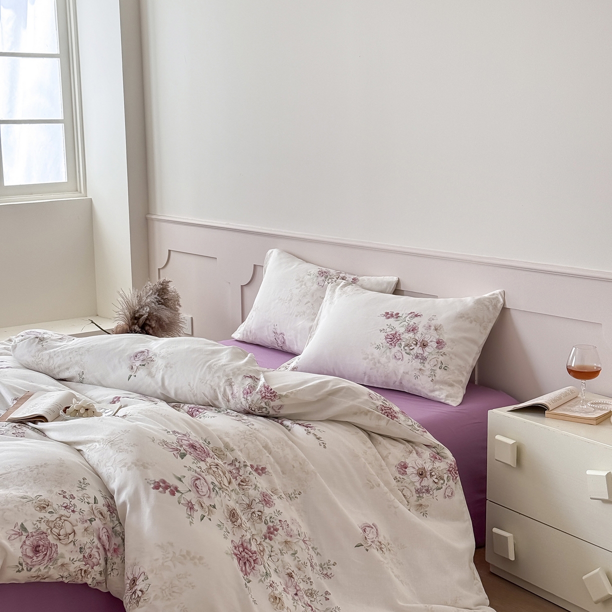 91家纺网 家纺一手货源 找家纺 窝米 2025新品全棉双层纱法式风花卉四件套系列（蔷薇绿 月丹） 梦澜