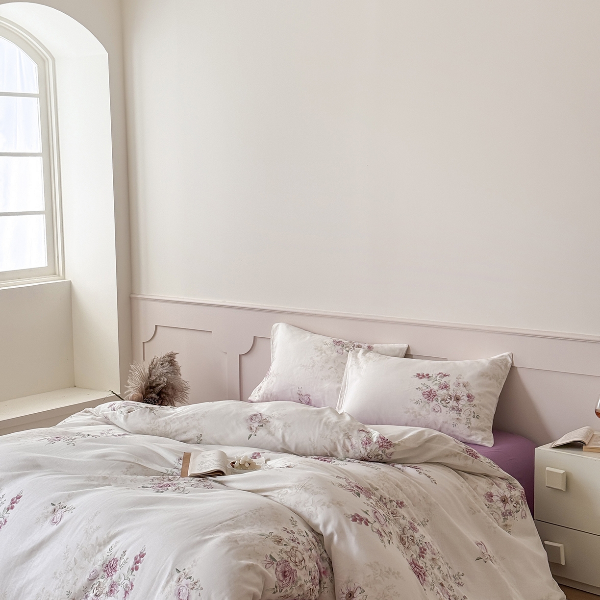 91家纺网 家纺一手货源 找家纺 窝米 2025新品全棉双层纱法式风花卉四件套系列（蔷薇绿 月丹） 梦澜