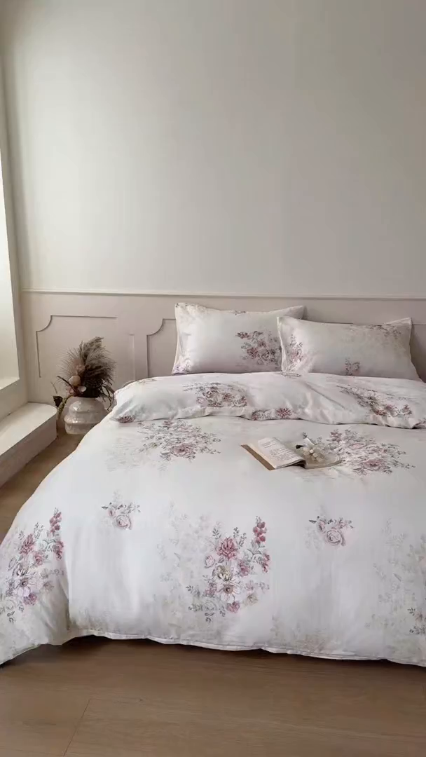 91家纺网 家纺一手货源 找家纺 窝米 2025新品全棉双层纱法式风花卉四件套系列（蔷薇绿 月丹） 梦澜