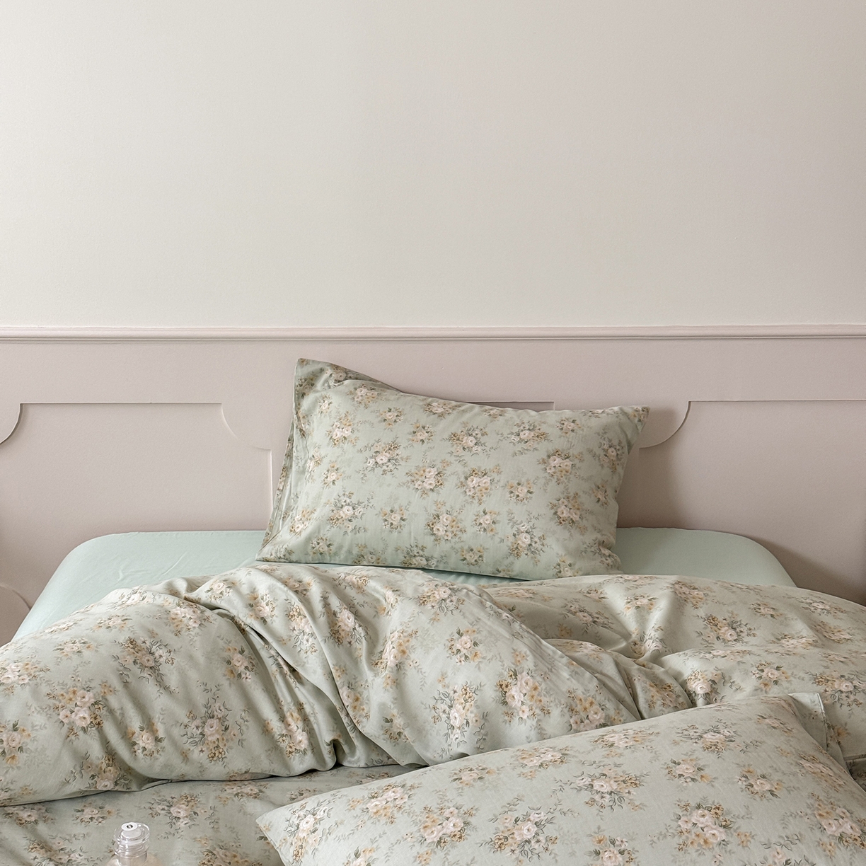 91家纺网 家纺一手货源 找家纺 窝米 2025新品全棉双层纱法式风花卉四件套系列（蔷薇绿 月丹） 蔷薇绿