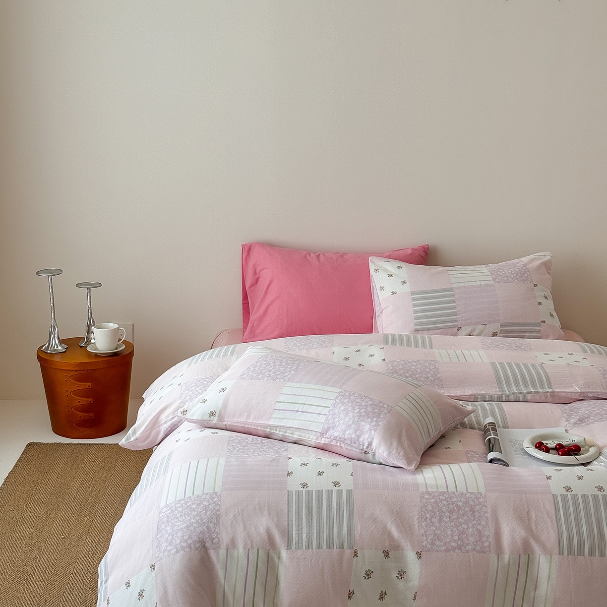 91家纺网 家纺一手货源 找家纺 窝米 2025新品全棉双层纱法式风花卉四件套系列（蔷薇绿 月丹） 少女心事