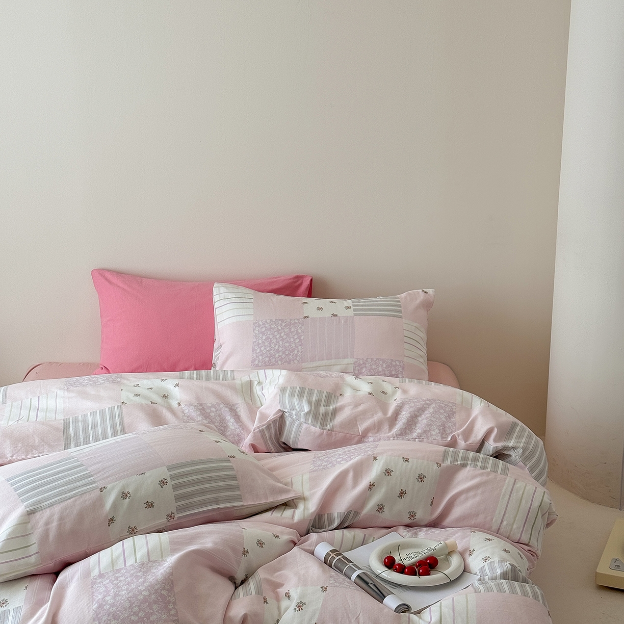 91家纺网 家纺一手货源 找家纺 窝米 2025新品全棉双层纱法式风花卉四件套系列（蔷薇绿 月丹） 少女心事