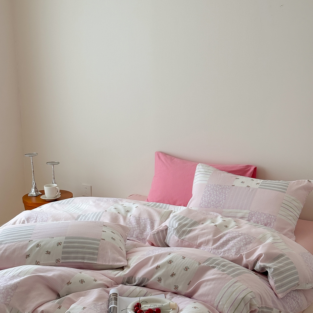 91家纺网 家纺一手货源 找家纺 窝米 2025新品全棉双层纱法式风花卉四件套系列（蔷薇绿 月丹） 少女心事