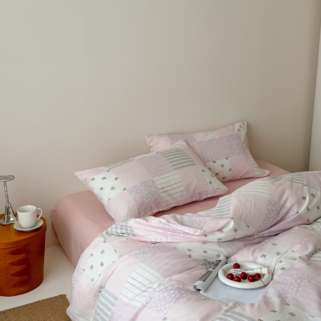 91家纺网 家纺一手货源 找家纺 窝米 2025新品全棉双层纱法式风花卉四件套系列（蔷薇绿 月丹） 少女心事