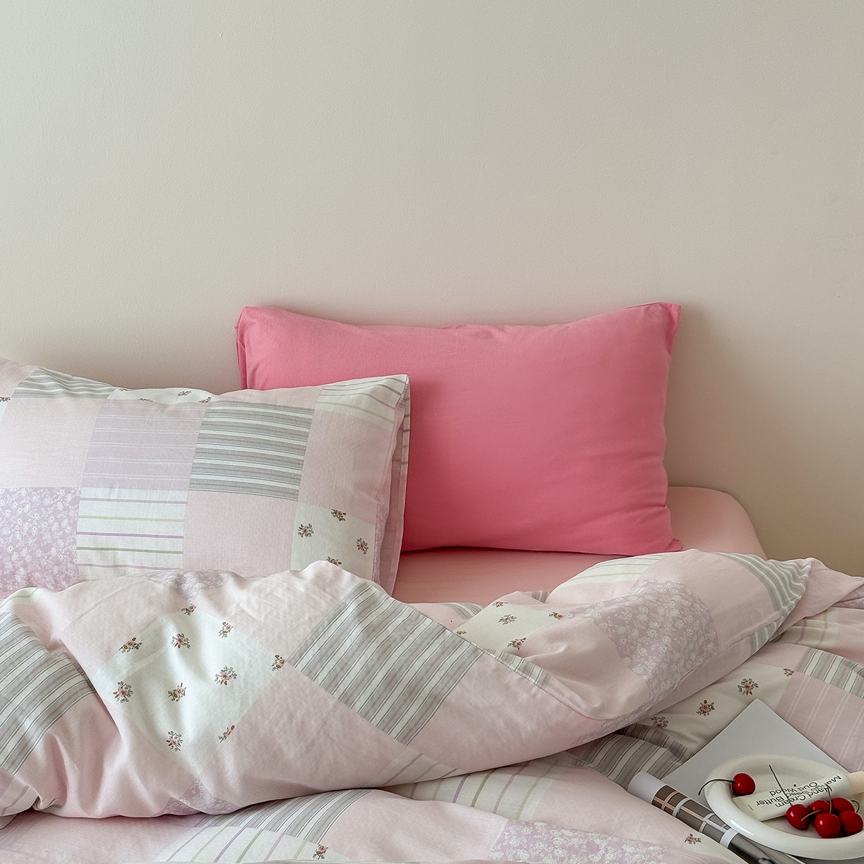 91家纺网 家纺一手货源 找家纺 窝米 2025新品全棉双层纱法式风花卉四件套系列（蔷薇绿 月丹） 少女心事