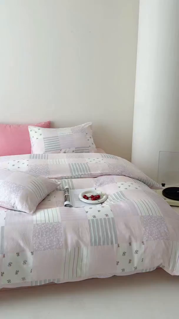 91家纺网 家纺一手货源 找家纺 窝米 2025新品全棉双层纱法式风花卉四件套系列（蔷薇绿 月丹） 少女心事