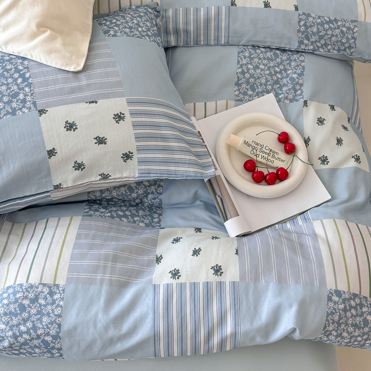 91家纺网 家纺一手货源 找家纺 窝米 2025新品全棉双层纱法式风花卉四件套系列（蔷薇绿 月丹） 少女心事 兰