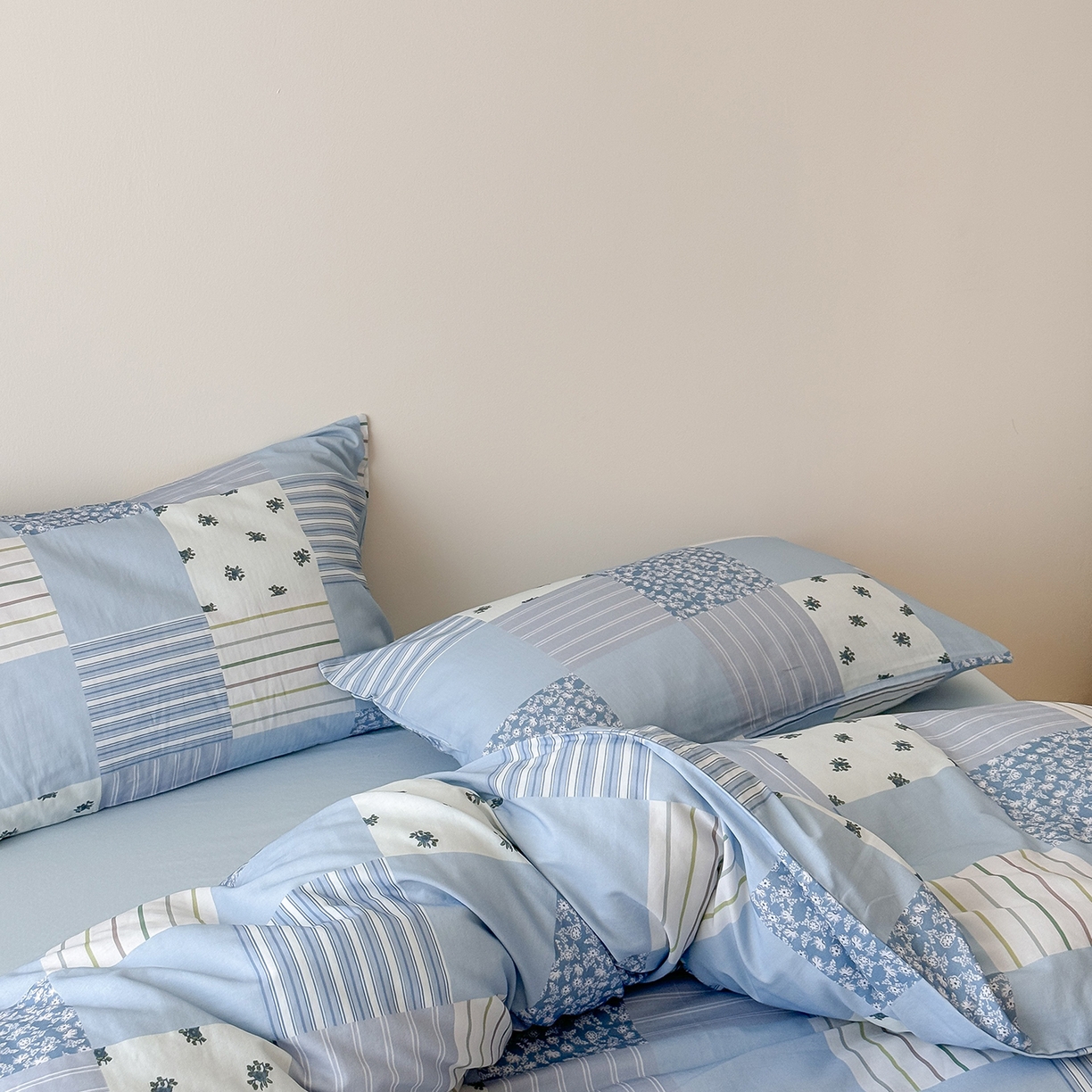 91家纺网 家纺一手货源 找家纺 窝米 2025新品全棉双层纱法式风花卉四件套系列（蔷薇绿 月丹） 少女心事 兰