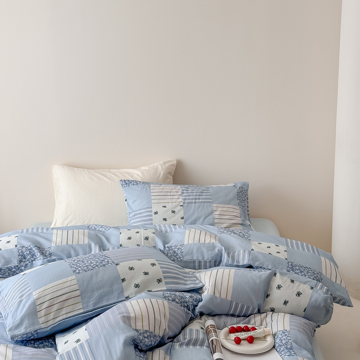 91家纺网 家纺一手货源 找家纺 窝米 2025新品全棉双层纱法式风花卉四件套系列（蔷薇绿 月丹） 少女心事 兰