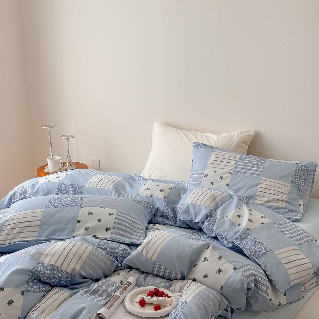 91家纺网 家纺一手货源 找家纺 窝米 2025新品全棉双层纱法式风花卉四件套系列（蔷薇绿 月丹） 少女心事 兰