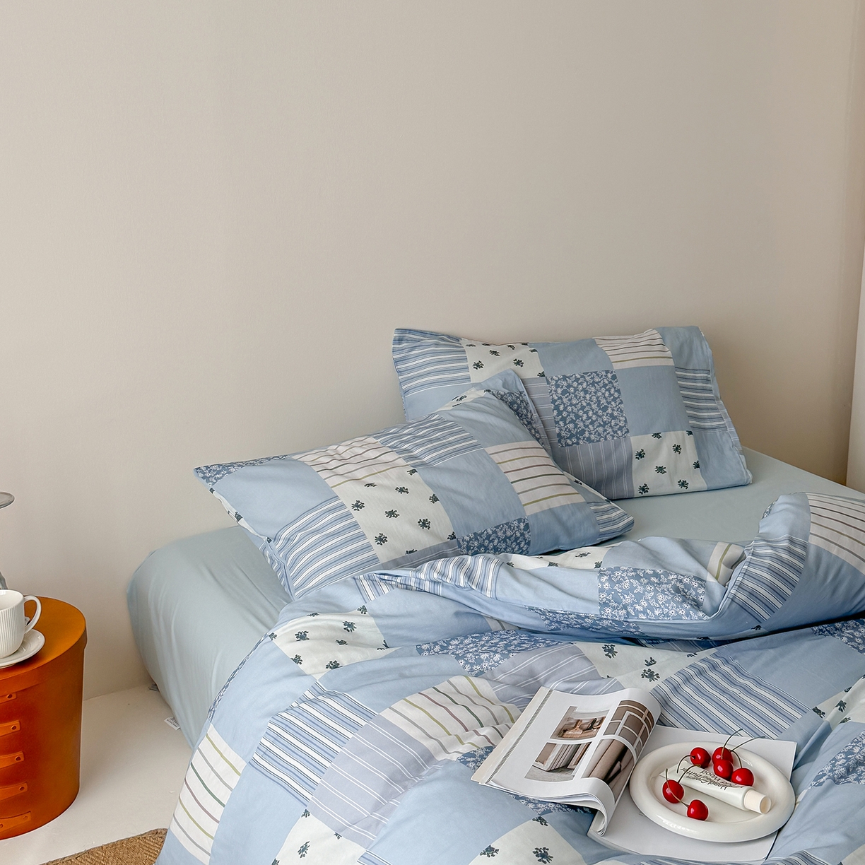 91家纺网 家纺一手货源 找家纺 窝米 2025新品全棉双层纱法式风花卉四件套系列（蔷薇绿 月丹） 少女心事 兰