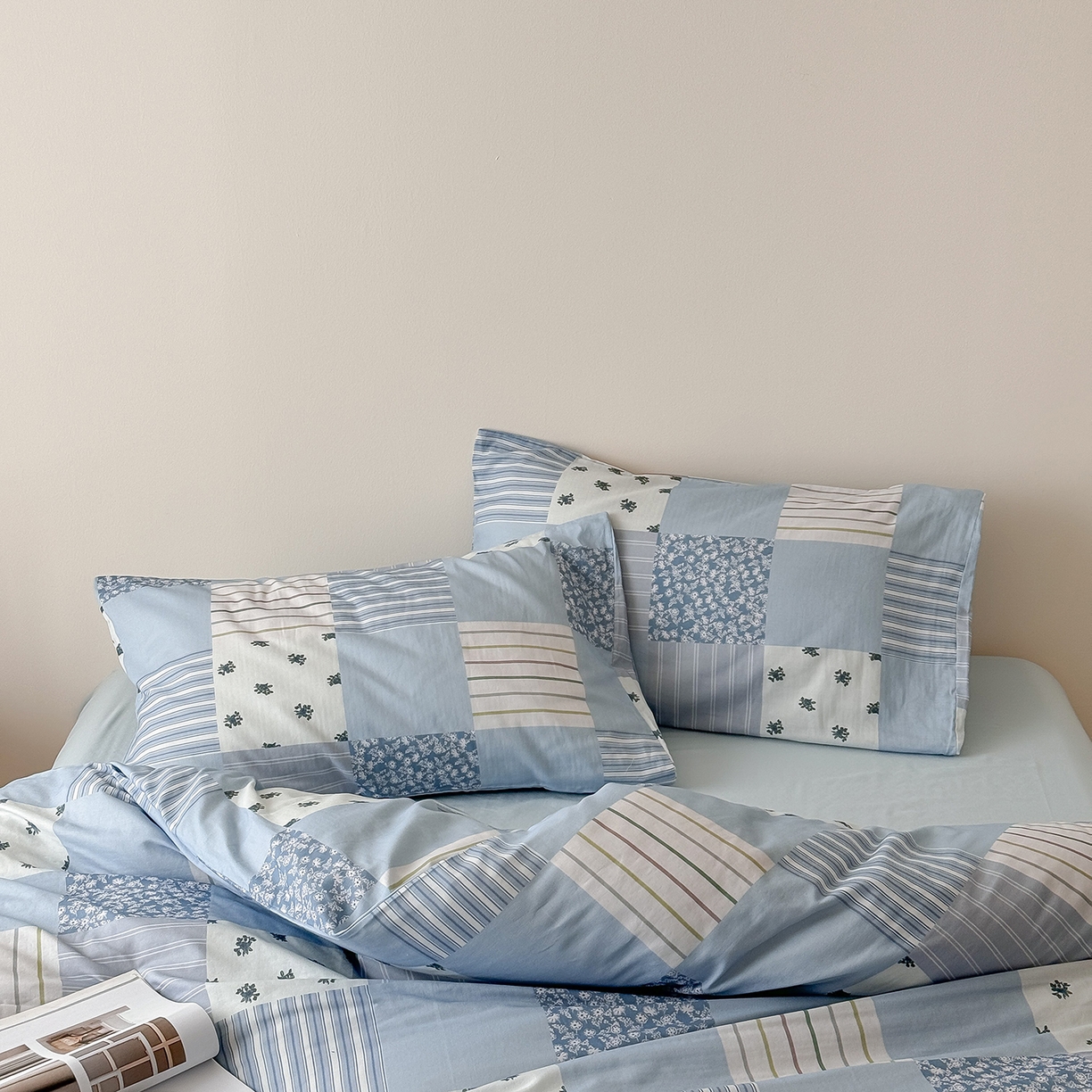 91家纺网 家纺一手货源 找家纺 窝米 2025新品全棉双层纱法式风花卉四件套系列（蔷薇绿 月丹） 少女心事 兰