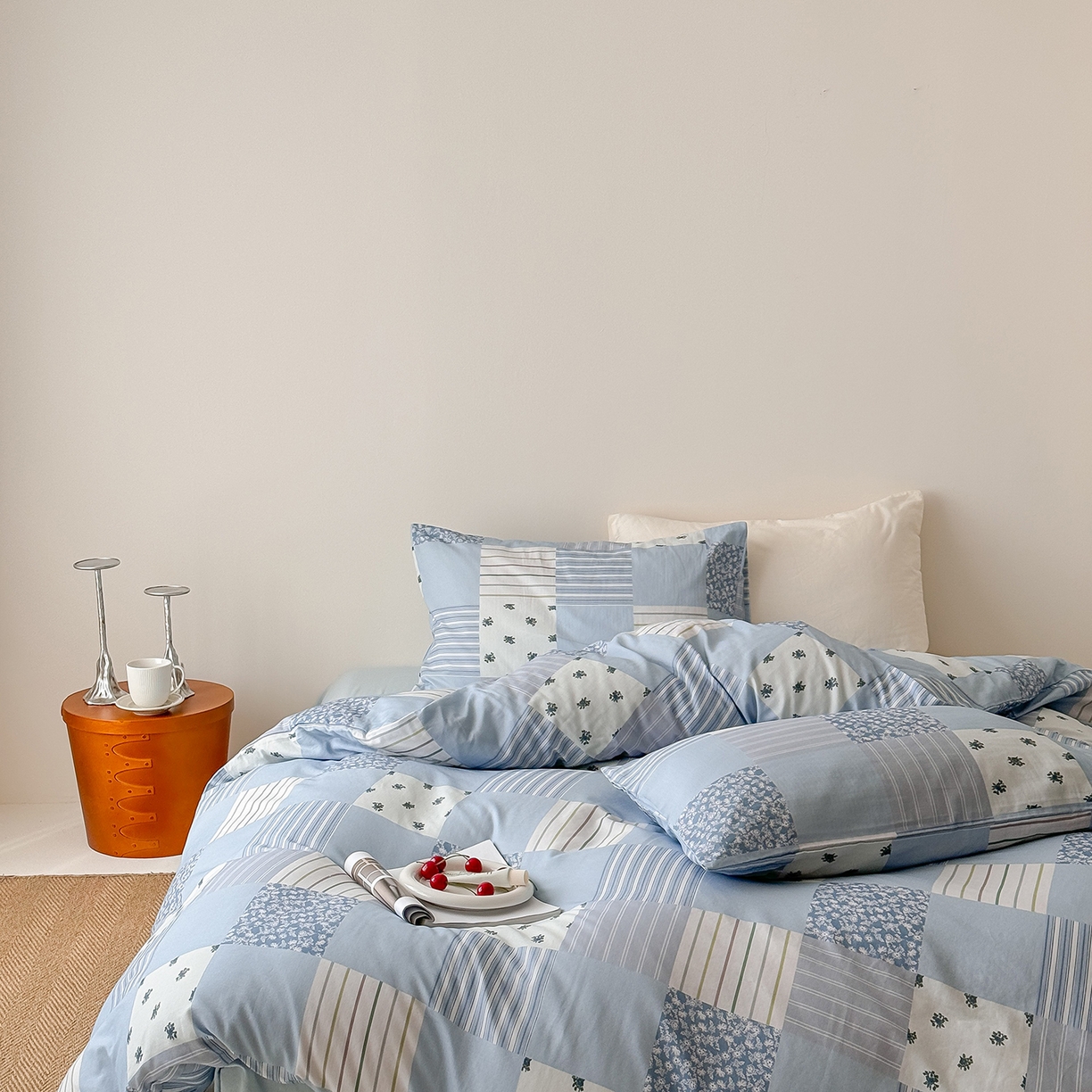 91家纺网 家纺一手货源 找家纺 窝米 2025新品全棉双层纱法式风花卉四件套系列（蔷薇绿 月丹） 少女心事 兰