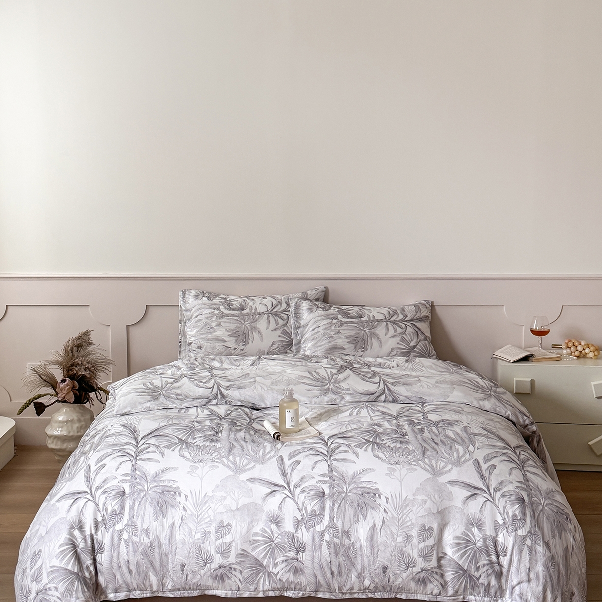 窝米 2025新品全棉双层纱法式风花卉四件套系列（蔷薇绿 月丹） 树远