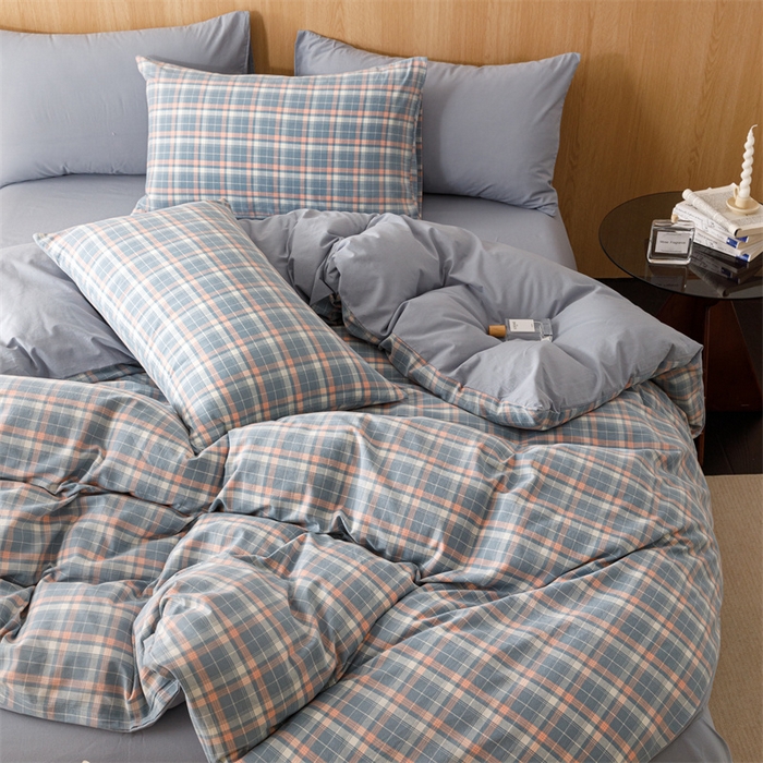 91家纺网 家纺一手货源 找家纺 恬思语2025新款全棉色织水洗棉四件套 初晴蓝