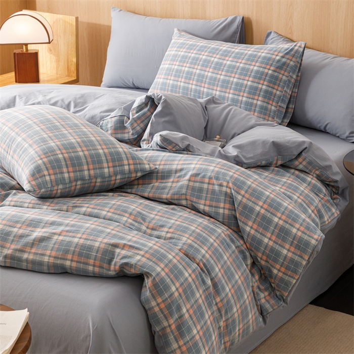 91家纺网 家纺一手货源 找家纺 恬思语2025新款全棉色织水洗棉四件套 初晴蓝