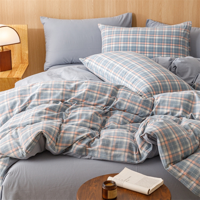 91家纺网 家纺一手货源 找家纺 恬思语2025新款全棉色织水洗棉四件套 初晴蓝