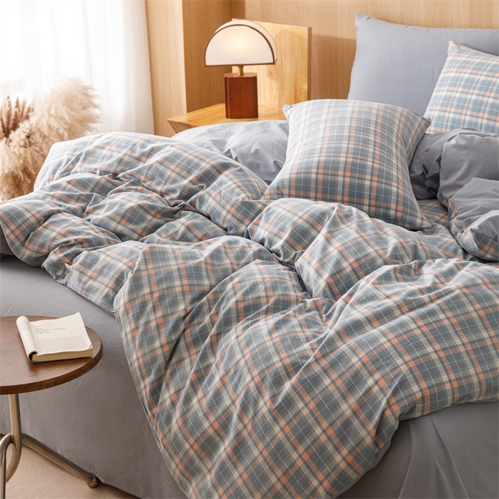 91家纺网 家纺一手货源 找家纺 恬思语2025新款全棉色织水洗棉四件套 初晴蓝