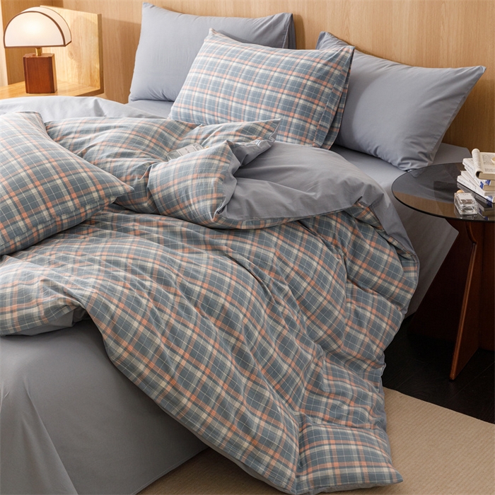 91家纺网 家纺一手货源 找家纺 恬思语2025新款全棉色织水洗棉四件套 初晴蓝