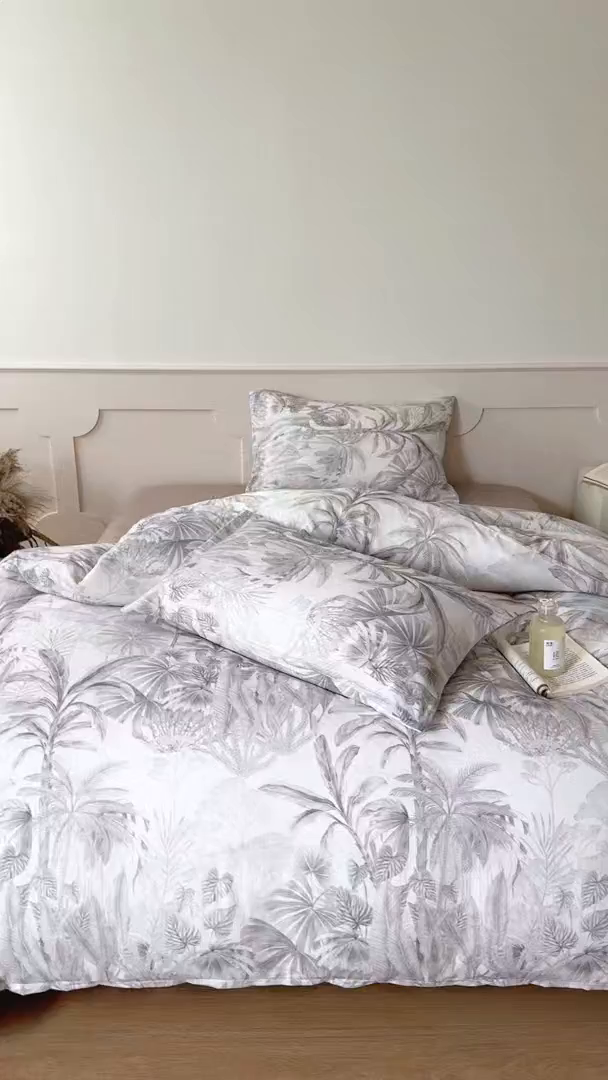 91家纺网 家纺一手货源 找家纺 窝米 2025新品全棉双层纱法式风花卉四件套系列（蔷薇绿 月丹） 树远