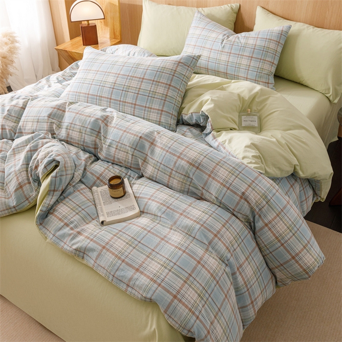 91家纺网 家纺一手货源 找家纺 恬思语2025新款全棉色织水洗棉四件套 春风曲