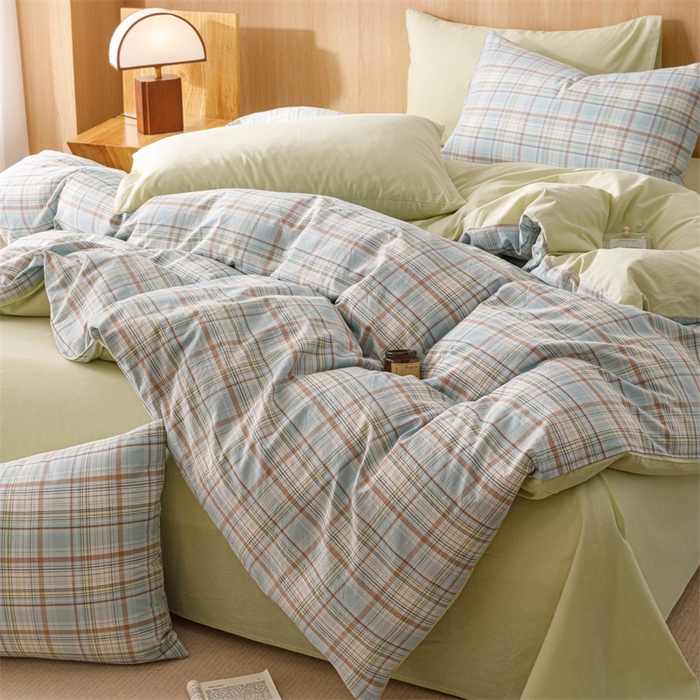 91家纺网 家纺一手货源 找家纺 恬思语2025新款全棉色织水洗棉四件套 春风曲