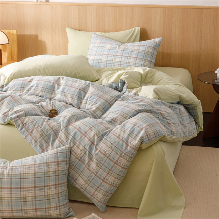 91家纺网 家纺一手货源 找家纺 恬思语2025新款全棉色织水洗棉四件套 春风曲