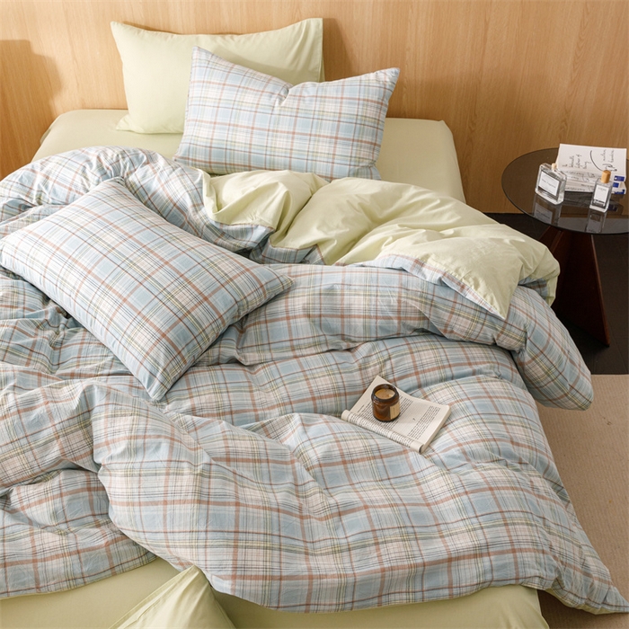 91家纺网 家纺一手货源 找家纺 恬思语2025新款全棉色织水洗棉四件套 春风曲