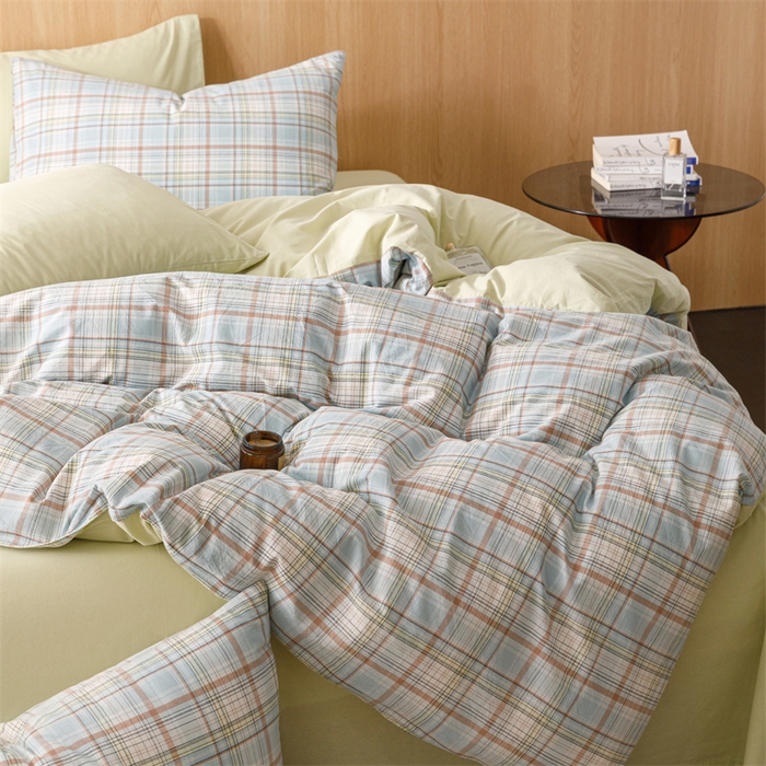 91家纺网 家纺一手货源 找家纺 恬思语2025新款全棉色织水洗棉四件套 春风曲