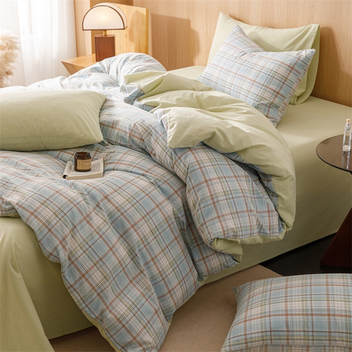 91家纺网 家纺一手货源 找家纺 恬思语2025新款全棉色织水洗棉四件套 春风曲