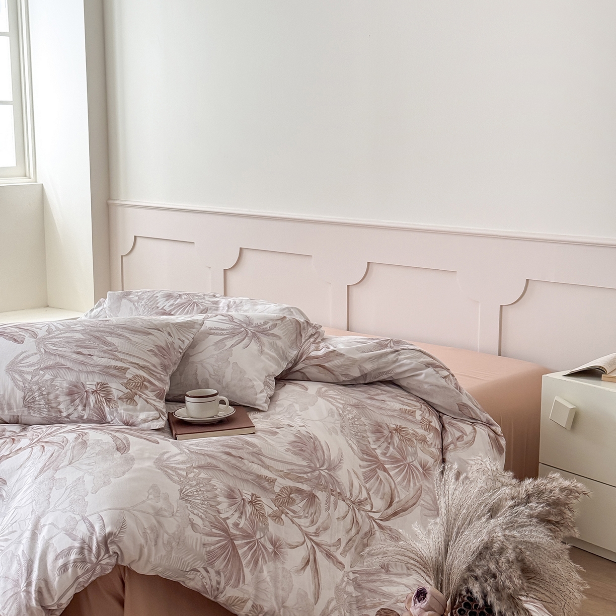 91家纺网 家纺一手货源 找家纺 窝米 2025新品全棉双层纱法式风花卉四件套系列（蔷薇绿 月丹） 树远咖