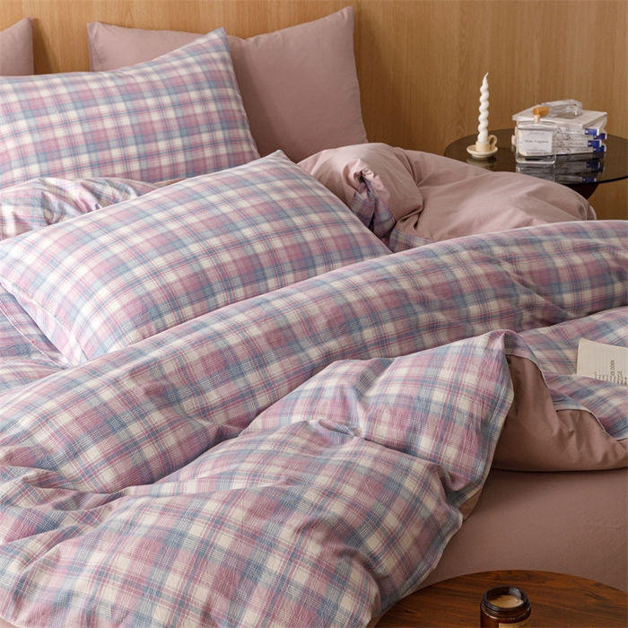 91家纺网 家纺一手货源 找家纺 恬思语2025新款全棉色织水洗棉四件套 丁香格