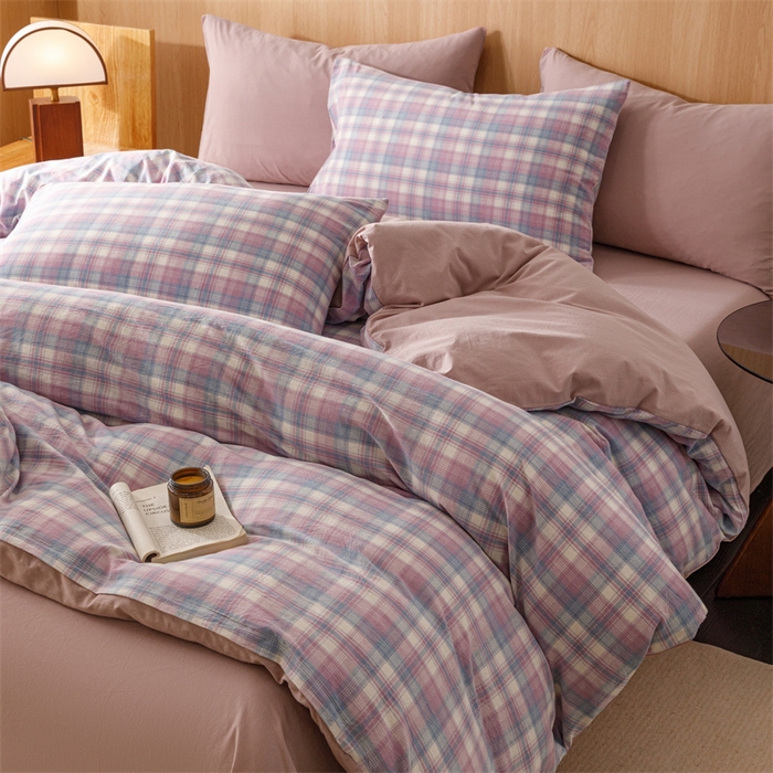 恬思语2025新款全棉色织水洗棉四件套 丁香格