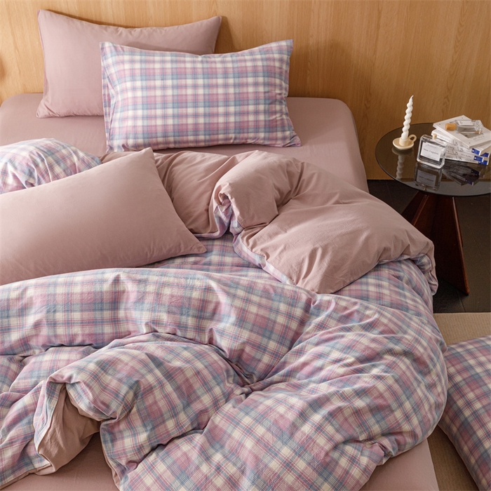 91家纺网 家纺一手货源 找家纺 恬思语2025新款全棉色织水洗棉四件套 丁香格