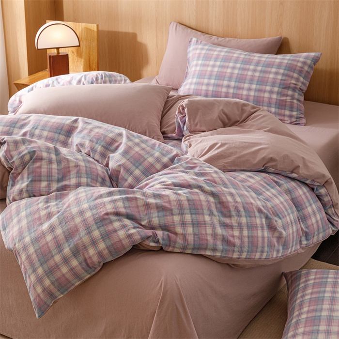 91家纺网 家纺一手货源 找家纺 恬思语2025新款全棉色织水洗棉四件套 丁香格