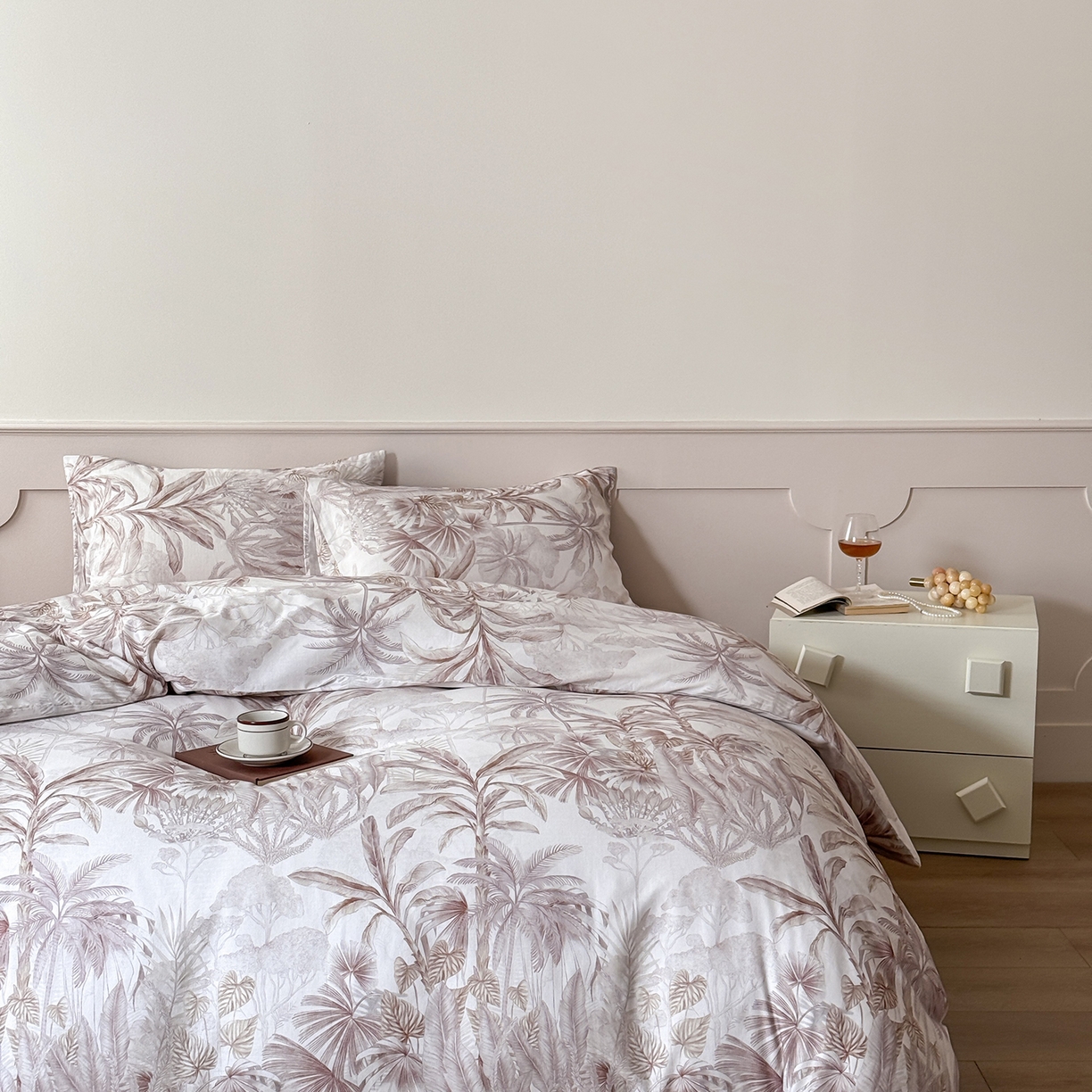 91家纺网 家纺一手货源 找家纺 窝米 2025新品全棉双层纱法式风花卉四件套系列（蔷薇绿 月丹） 树远咖