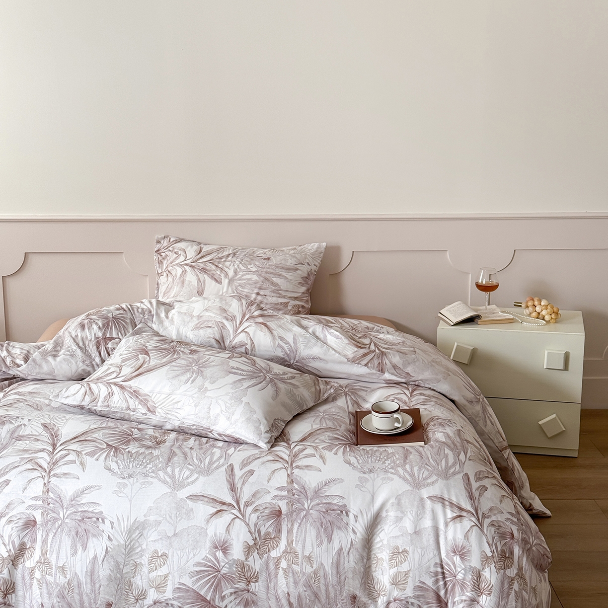 91家纺网 家纺一手货源 找家纺 窝米 2025新品全棉双层纱法式风花卉四件套系列（蔷薇绿 月丹） 树远咖