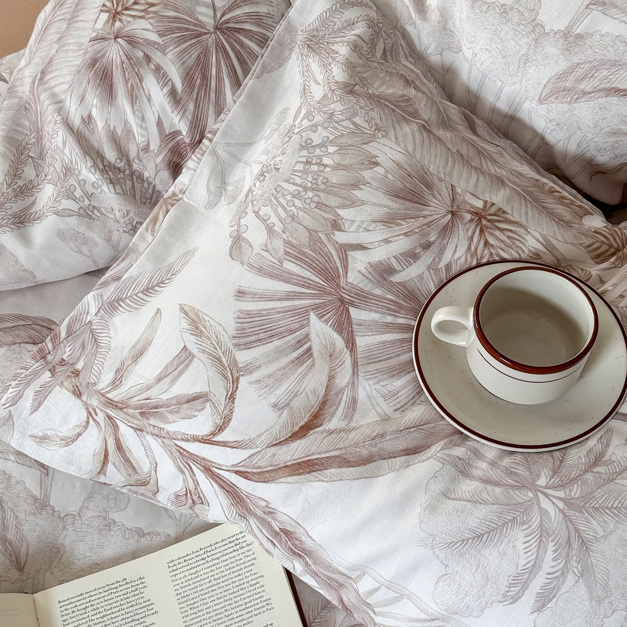 91家纺网 家纺一手货源 找家纺 窝米 2025新品全棉双层纱法式风花卉四件套系列（蔷薇绿 月丹） 树远咖