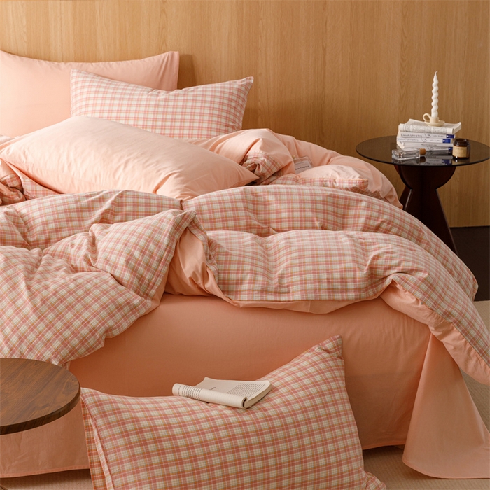 91家纺网 家纺一手货源 找家纺 恬思语2025新款全棉色织水洗棉四件套 恩格尔粉