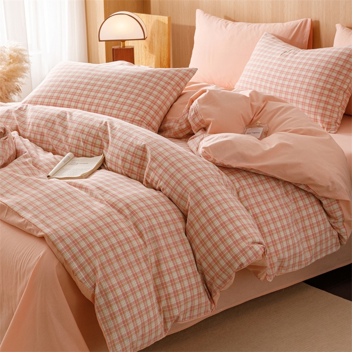 恬思语2025新款全棉色织水洗棉四件套 恩格尔粉