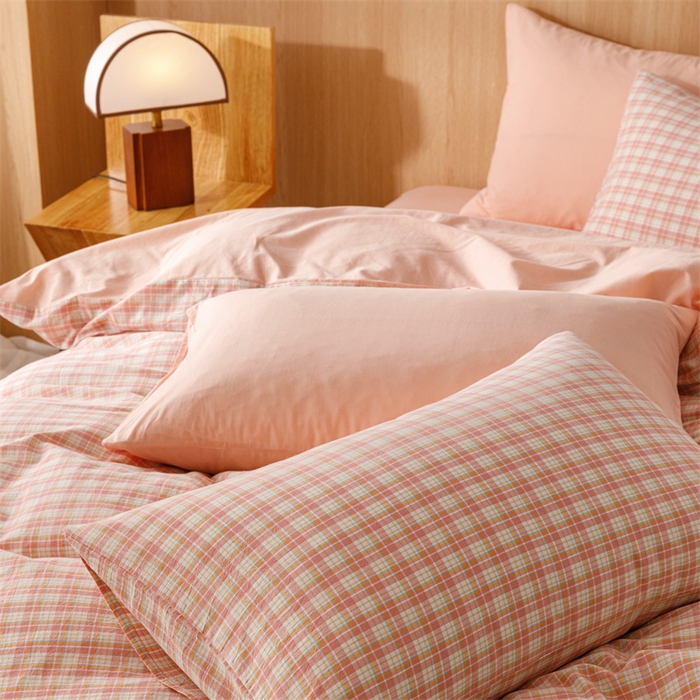 91家纺网 家纺一手货源 找家纺 恬思语2025新款全棉色织水洗棉四件套 恩格尔粉