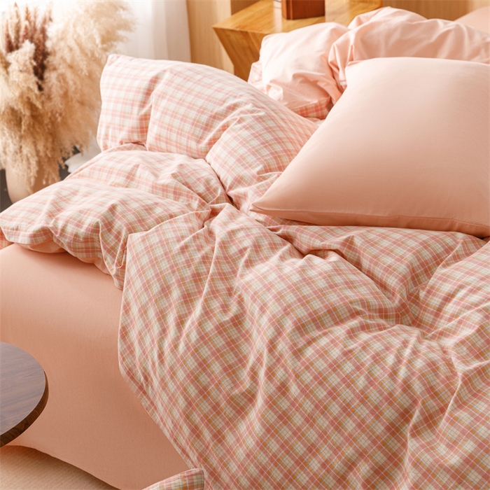 91家纺网 家纺一手货源 找家纺 恬思语2025新款全棉色织水洗棉四件套 恩格尔粉