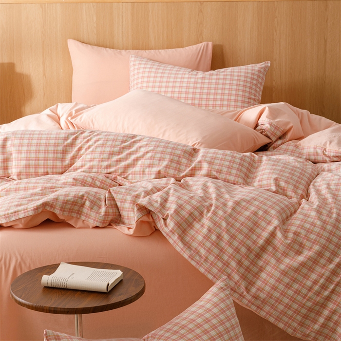 91家纺网 家纺一手货源 找家纺 恬思语2025新款全棉色织水洗棉四件套 恩格尔粉