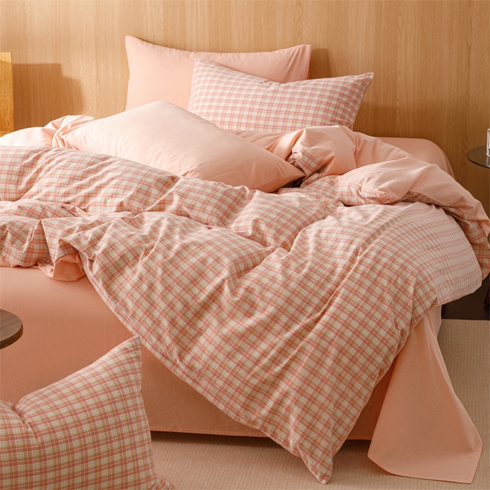 91家纺网 家纺一手货源 找家纺 恬思语2025新款全棉色织水洗棉四件套 恩格尔粉