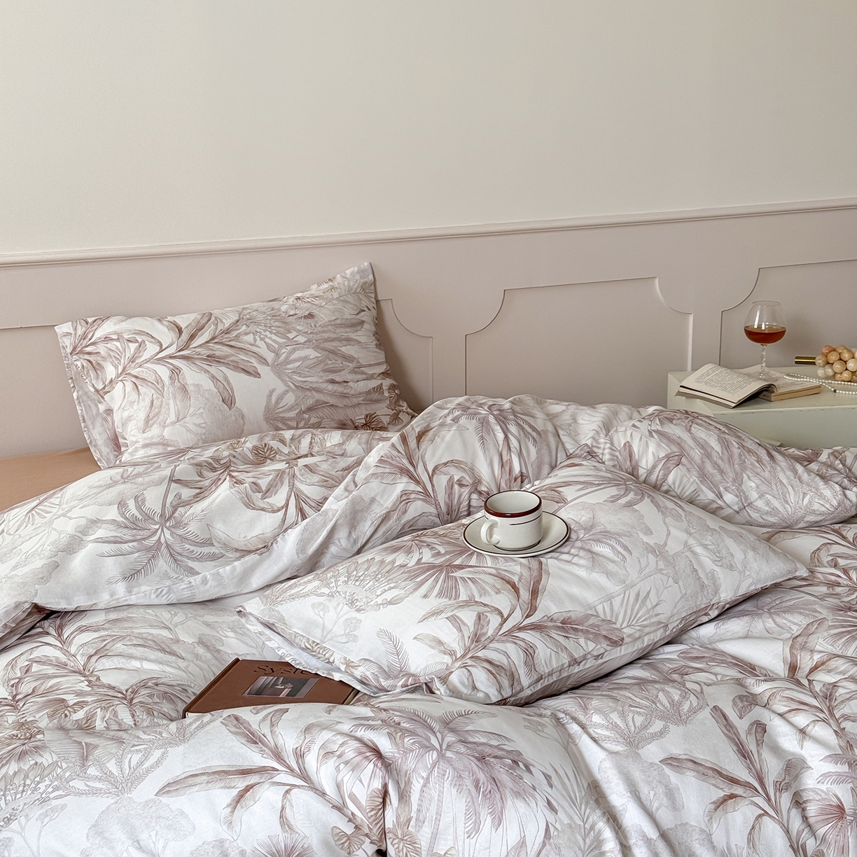 91家纺网 家纺一手货源 找家纺 窝米 2025新品全棉双层纱法式风花卉四件套系列（蔷薇绿 月丹） 树远咖