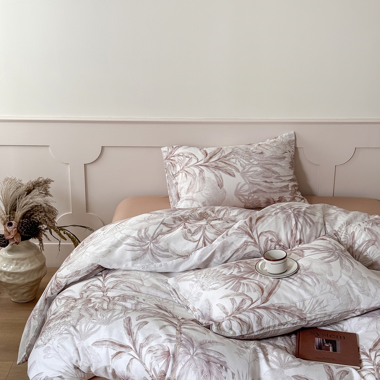 91家纺网 家纺一手货源 找家纺 窝米 2025新品全棉双层纱法式风花卉四件套系列（蔷薇绿 月丹） 树远咖