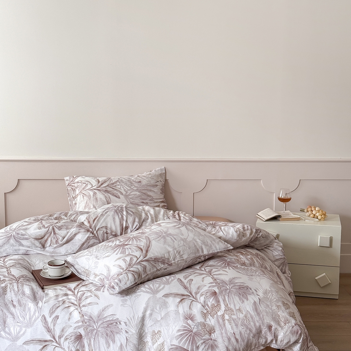 91家纺网 家纺一手货源 找家纺 窝米 2025新品全棉双层纱法式风花卉四件套系列（蔷薇绿 月丹） 树远咖