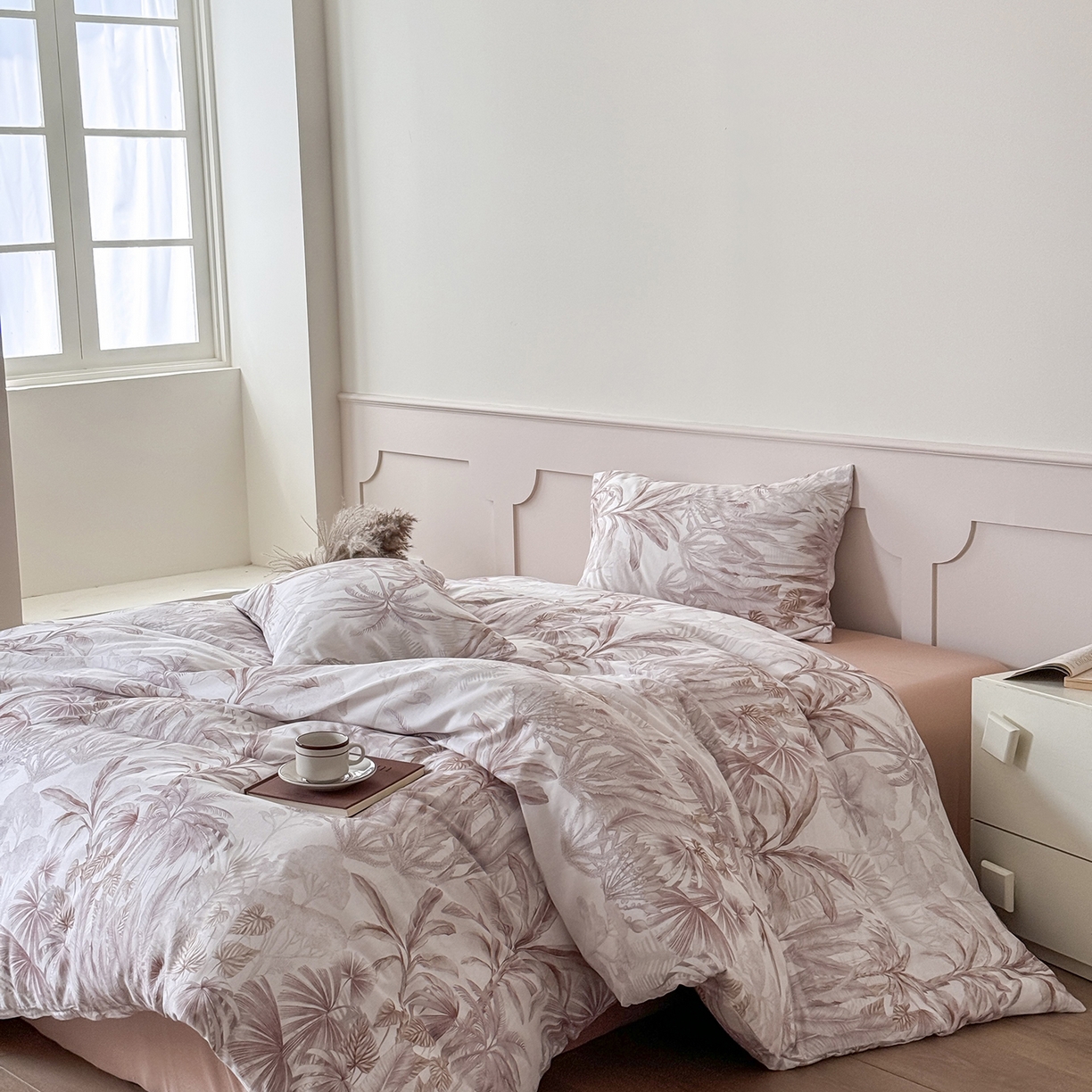 91家纺网 家纺一手货源 找家纺 窝米 2025新品全棉双层纱法式风花卉四件套系列（蔷薇绿 月丹） 树远咖