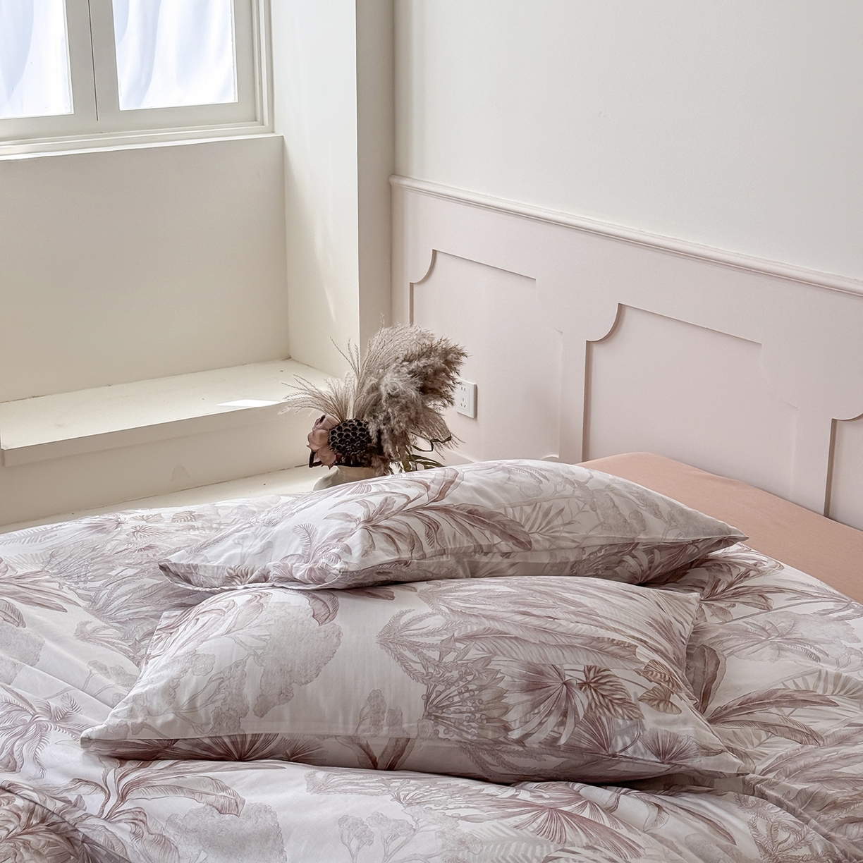 91家纺网 家纺一手货源 找家纺 窝米 2025新品全棉双层纱法式风花卉四件套系列（蔷薇绿 月丹） 树远咖